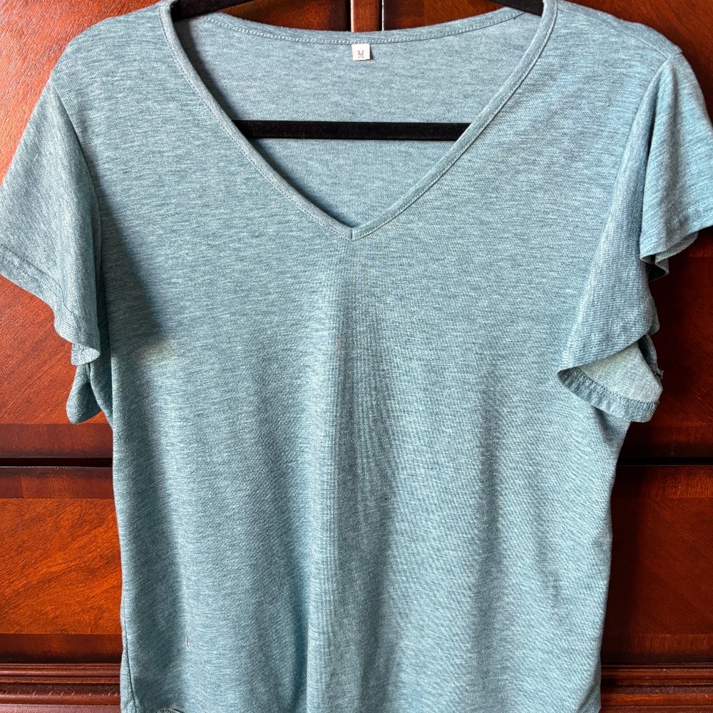 Teal T-Shirt with Flutter Sleeves